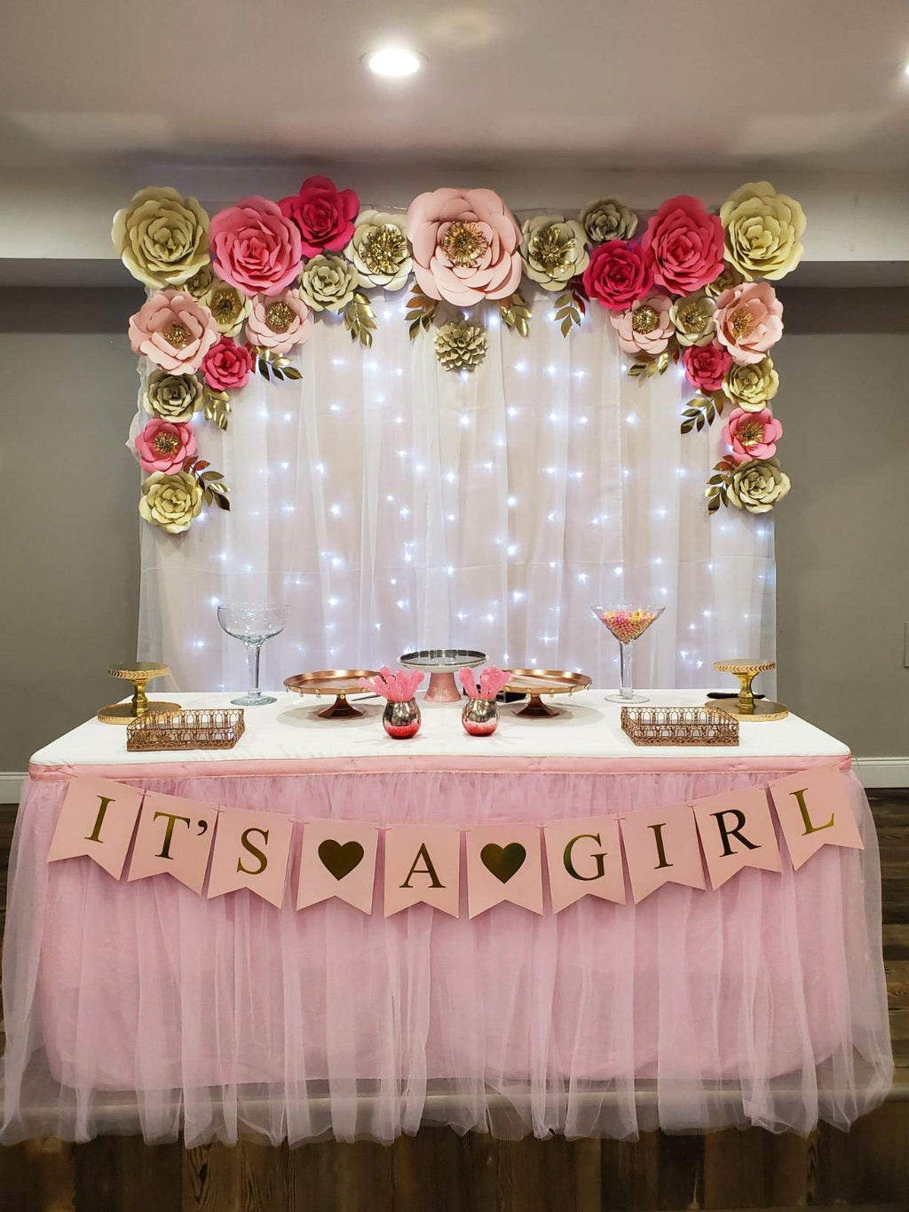 Nssonben 14Ft Pink Tulle Table Skirt Fluffy And Elegant Tutu Table Skirts For Wedding Birthday Party Baby Shower (L168Inah30In)