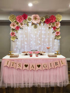 Nssonben 14Ft Pink Tulle Table Skirt Fluffy And Elegant Tutu Table Skirts For Wedding Birthday Party Baby Shower (L168Inah30In)