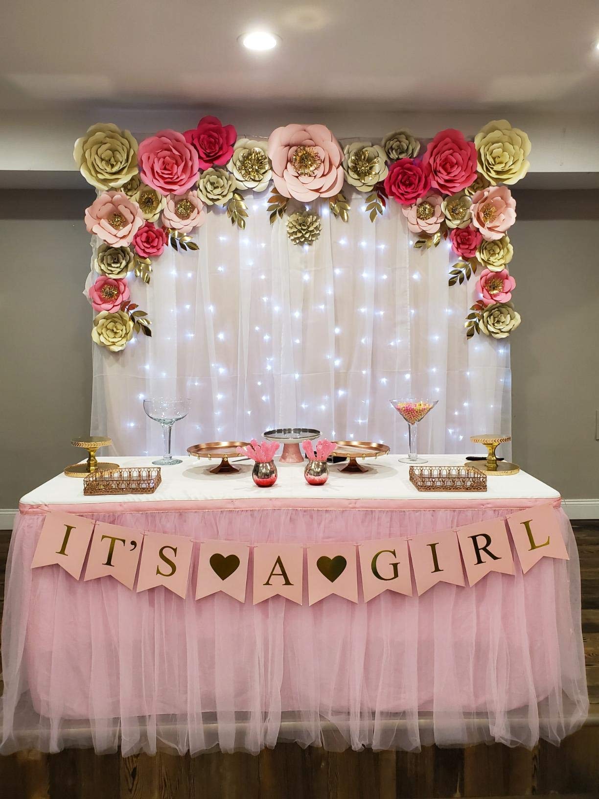 Nssonben 14Ft Pink Tulle Table Skirt Fluffy And Elegant Tutu Table Skirts For Wedding Birthday Party Baby Shower (L168Inah30In)
