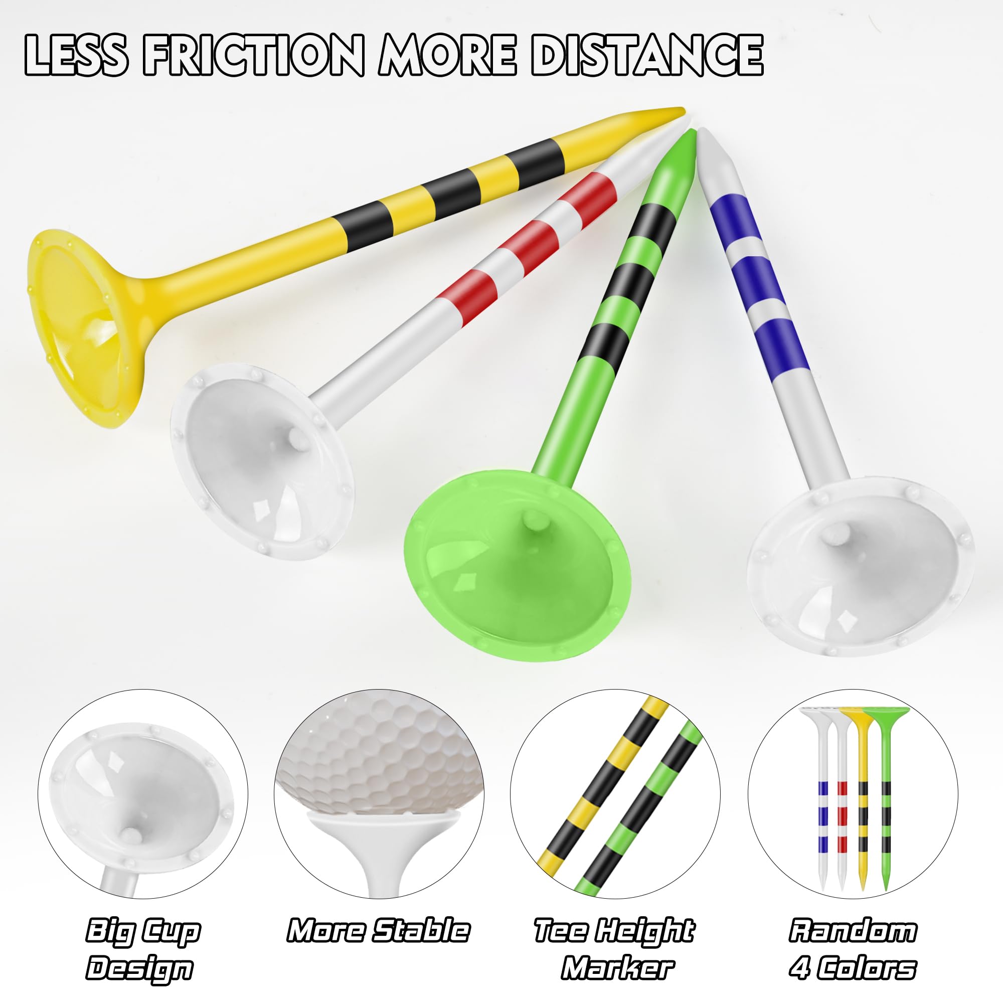 Kamitty Golf Tees Plastic, Unbreakable Golf Tee 3 1/4'' Pack Of 50/80 With Big Cup & 8 Prongs, Reduces Friction & Side Spin, Mul
