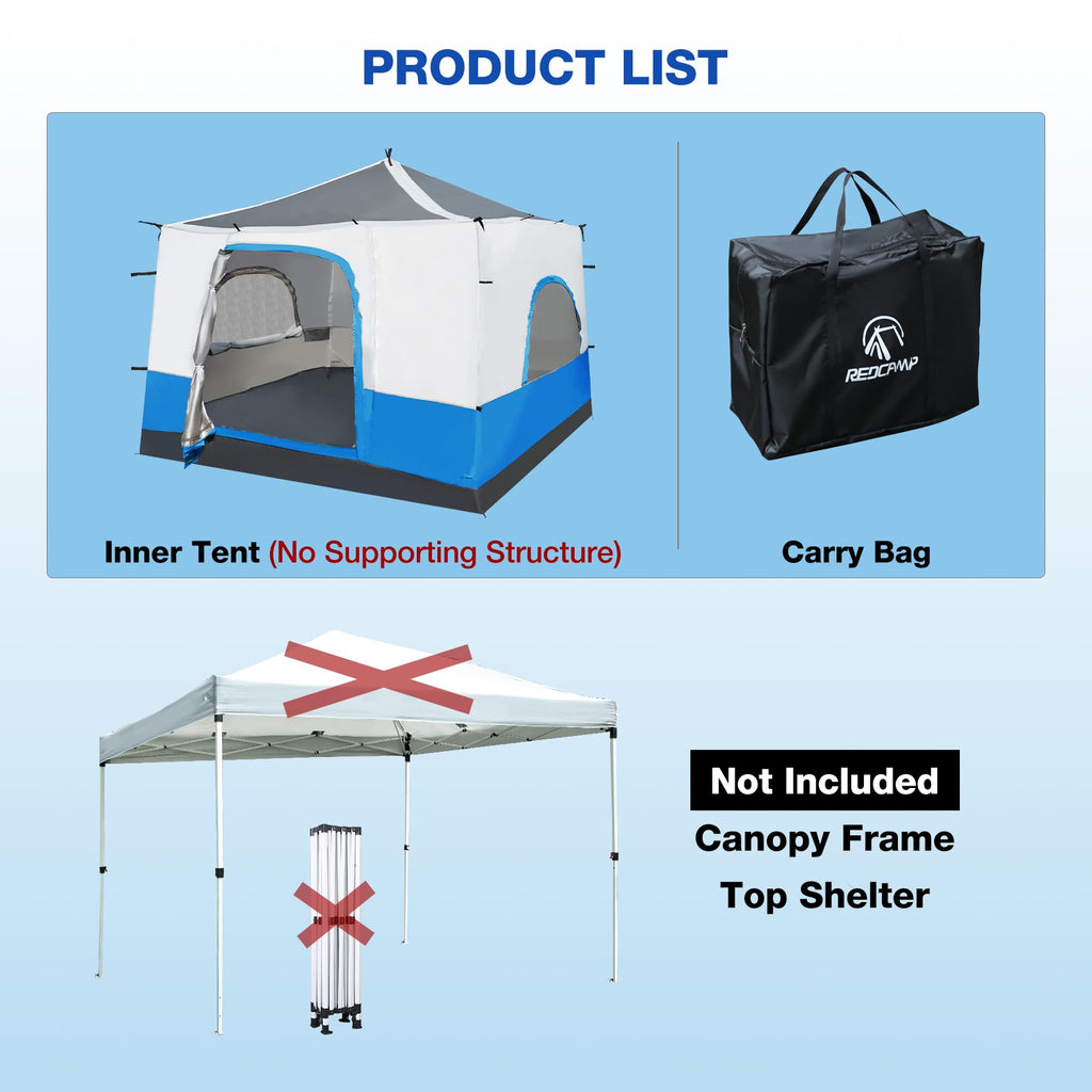 Redcamp Canopy Camping Tent For Pop Up Canopy, Inner Tent With Mesh Window, Converts Straight Leg 10X10 Or 10X20 Canopy Into Cam