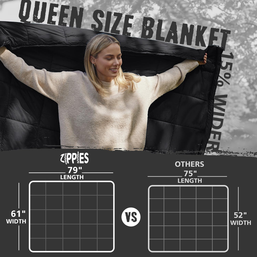3M Thinsulate Insulation Puffy Camping Blanket For Cold Weather, Queen Size Warm Camping Quilt With Zipper, Waterproof Outdoor S