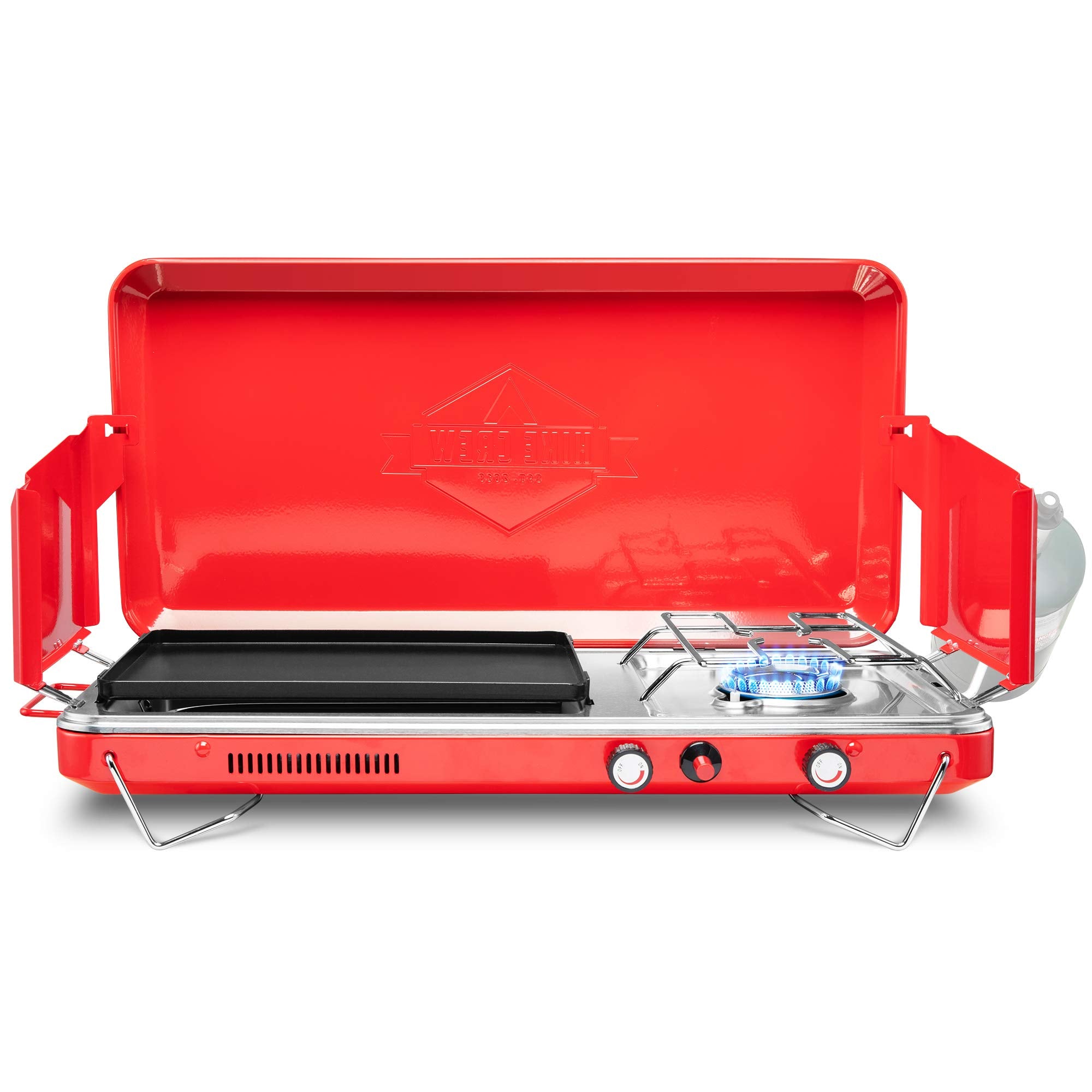Hike Crew 2-In-1 Gas Camping Stove  Portable Propane Grill/Stove Burner W/Integrated Igniter & Stainless Steel Drip Tray  Built-