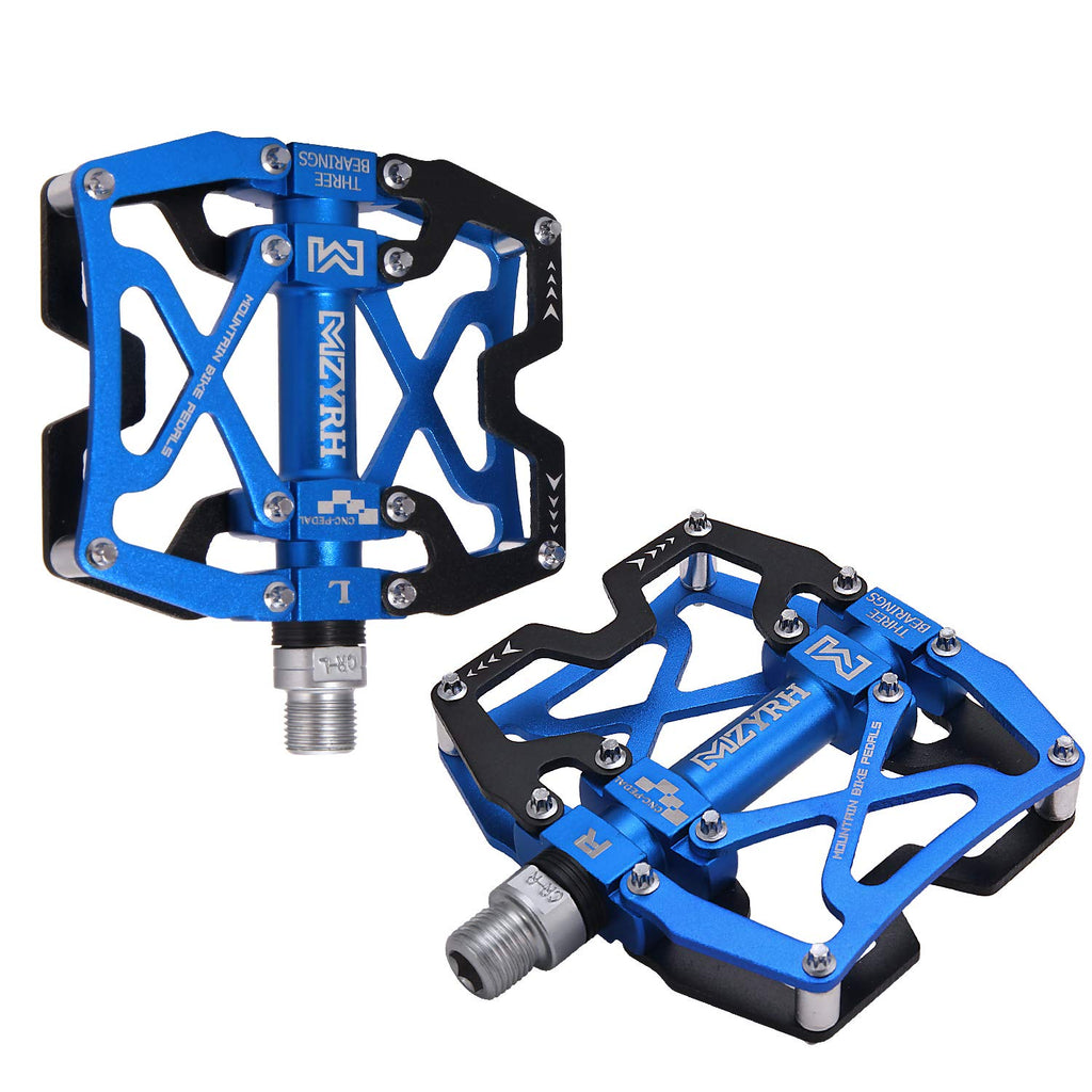 Mzyrh Mountain Bike Pedals, Ultra Strong Colorful Cnc Machined 9/16'' Cycling Sealed 3 Bearing Pedals(Black Blue 3 Bearings)