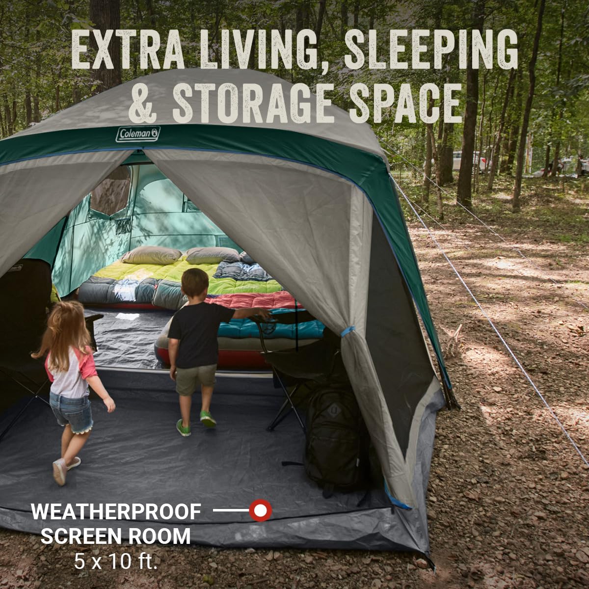 Coleman Skylodge 12-Person Camping Tent With Screen Room, Evergreen