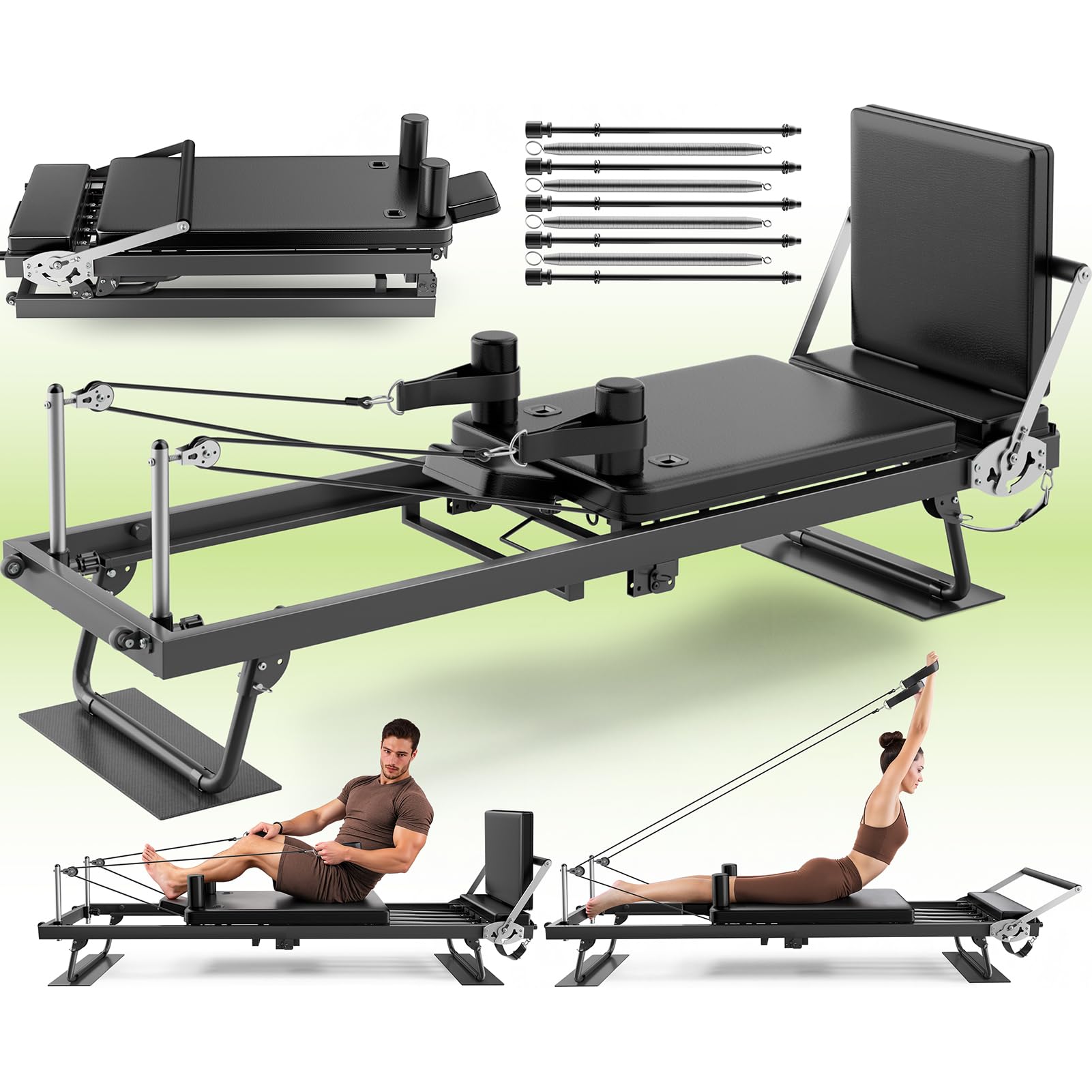 TYRSEN 91 Pilates Reformer Machine - Foldable Full-Body Home Pilates Equipment with Adjustable Resistance, Jumpboard, Upgraded W