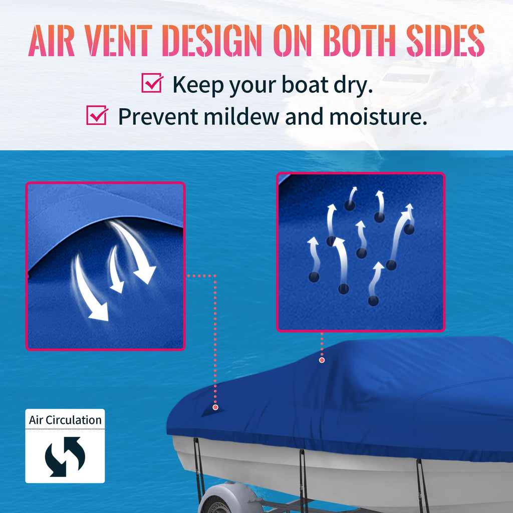 Nexcover Trailerable Boat Cover, Length: 17'-19' Beam Width: Up To 96'', Waterproof Heavy Duty Cover, Fits V-Hull, Tri-Hull, Run