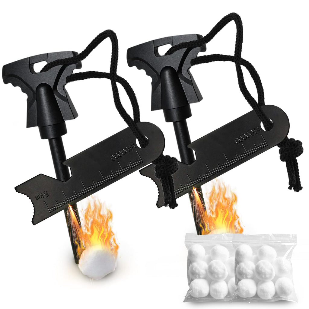Hopkase 2Pcs Magnesium Fire Starter With Striker, High Temp Magnesium Rod, Ferro Rod Fire Starter Survival Tool With 20Pack Wate
