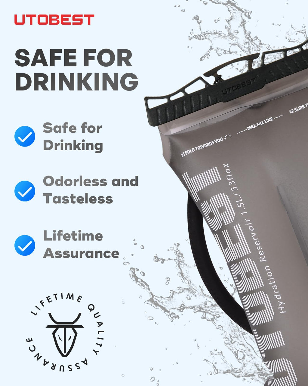 Utobest Hydration Bladder 1.5 L 2L 3L,Tpu Water Bladder,Water Bladder For Hiking Backpack,Bpa Free,Wide Opening,Leak-Proof,Water