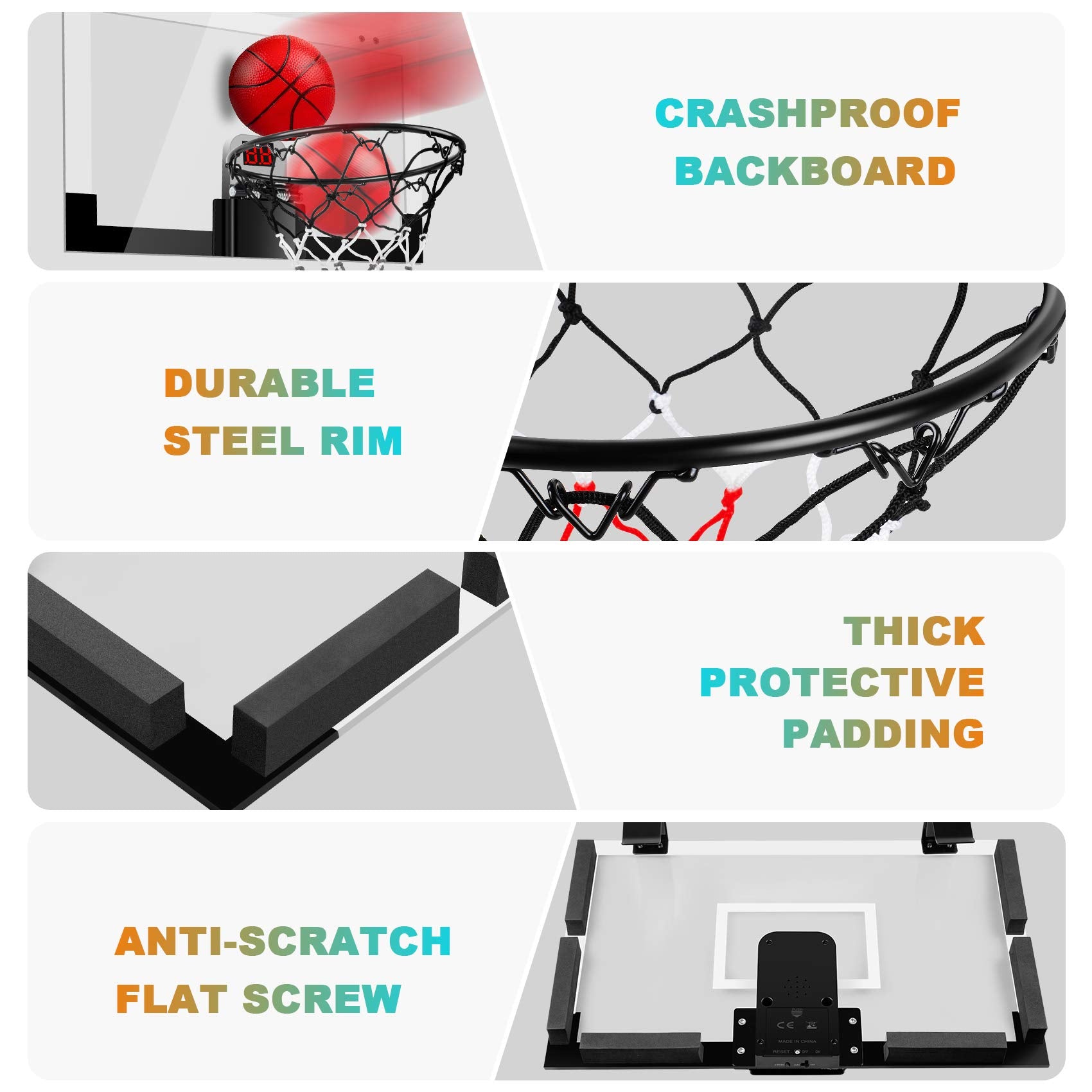 Treywell Indoor Basketball Hoop Fan Backboards For Teens And Adults Door Room Mini Hoop With Electronic Scoreboard, 3 Balls And