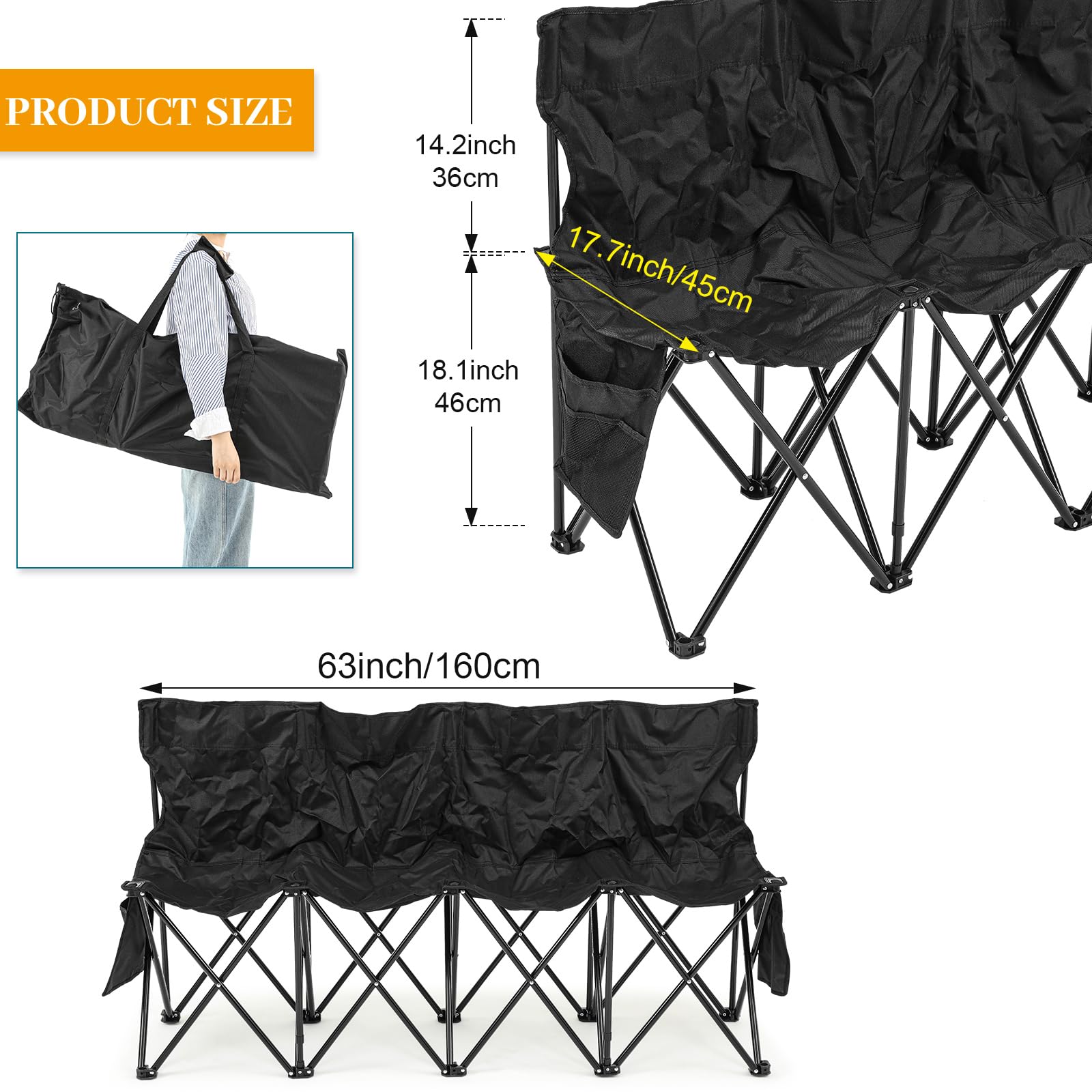 Kigley Portable 4 Seat Soccer Bench Chairs Foldable Team Sports Bench With Pockets And Carrying Bag For Camping Soccer Sports Te