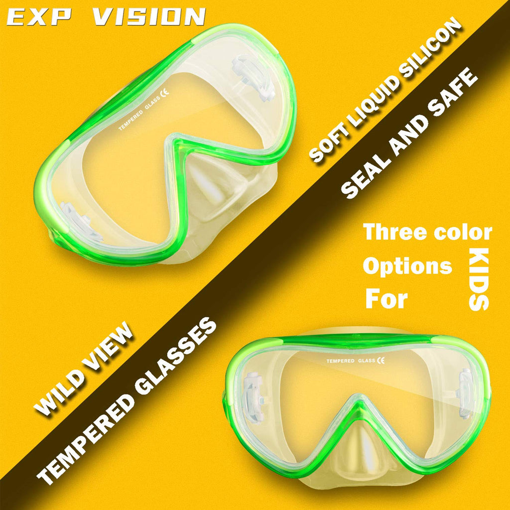 Kids Snorkel Swim Mask, Child Diving Mask Anti-Fog Swim Goggles With Nose Cover For Snorkeling Diving Swimming (Green)