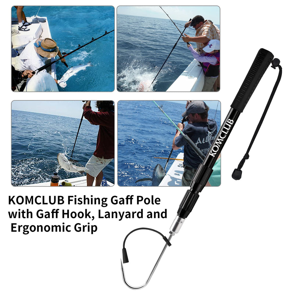Komclub Telescopic Fishing Gaff With Super Sharp Spear Hook Lightweight Hand Fish Gaff With Soft Rubber Nonslip Handle And Lanya