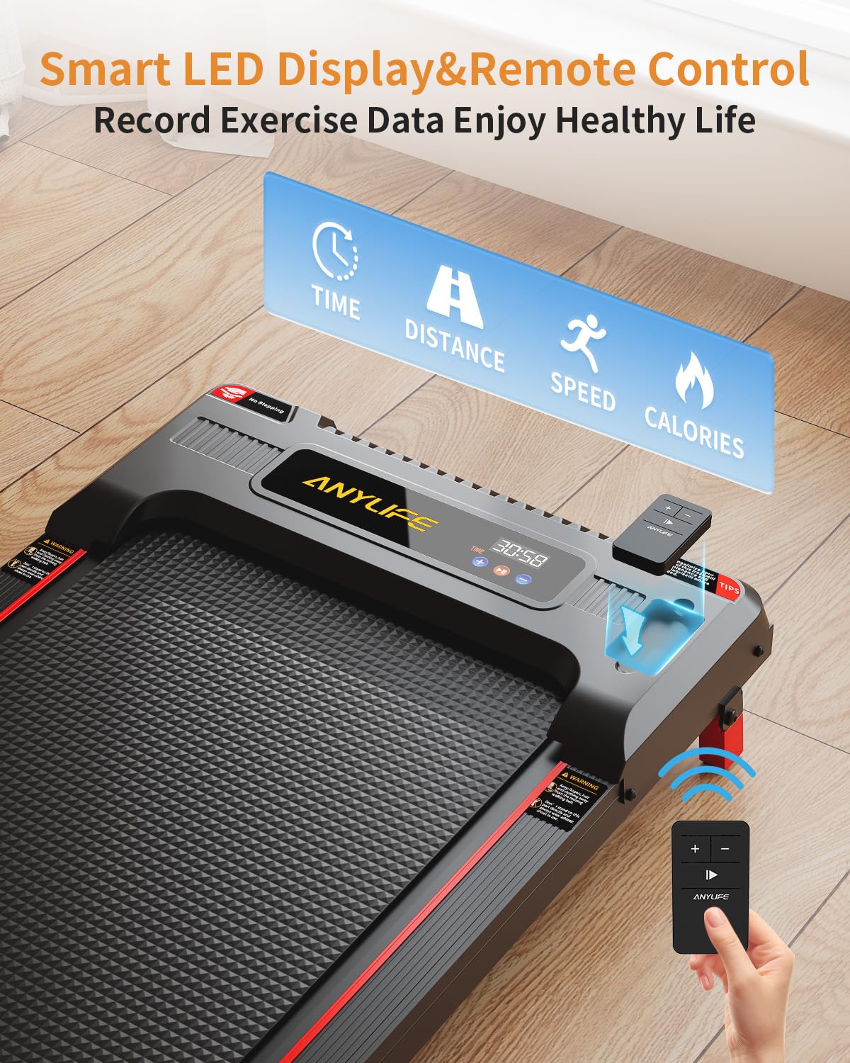 Walking Pad Treadmill, Anylife Incline Walking Pads Under Desk 330Lb Capacity, 2.5Hp Portable Treadmills For Home, Compact Tread