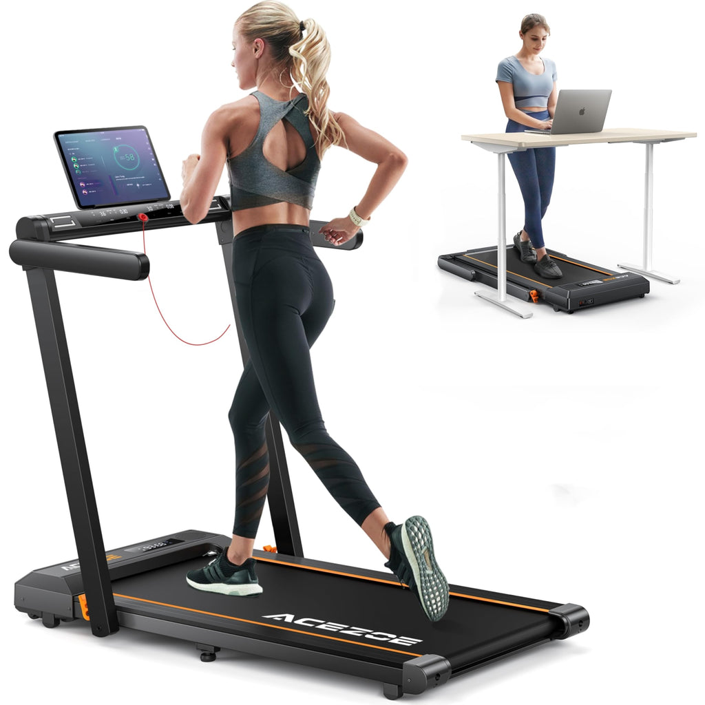 Acezoe 2 In 1 Folding Treadmills For Home Small Office, 2.5Hp Walking Pad Treadmill With Handle Bar, 300Lbs Capacity, Copmact Pr
