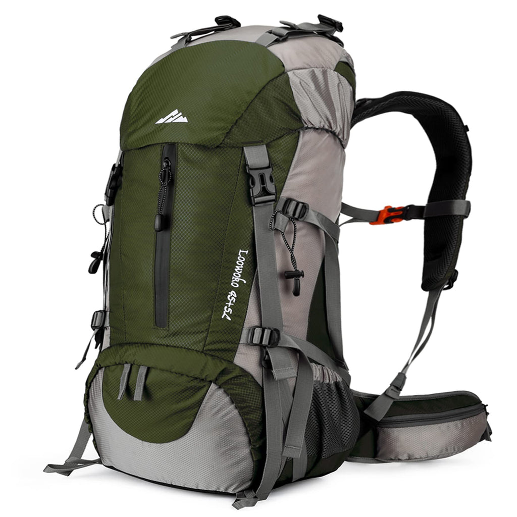 Loowoko 50L Hiking Backpack, Waterproof Camping Essentials Bag With Rain Cover, 45+5 Liter Lightweight Backpacking Back Pack
