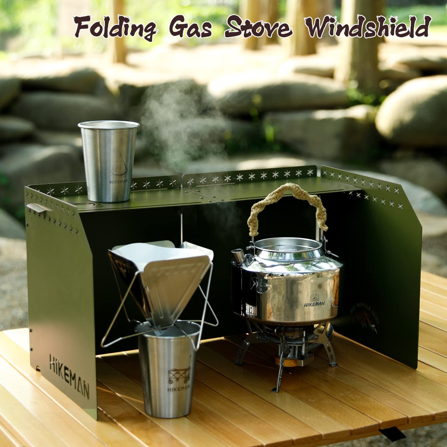 Hikeamn Camping Stove Windscreen - Outdoor Folding Gas Stove Windshield,Camping Wind Blocker With A Storage Bag For Camping,Hiki