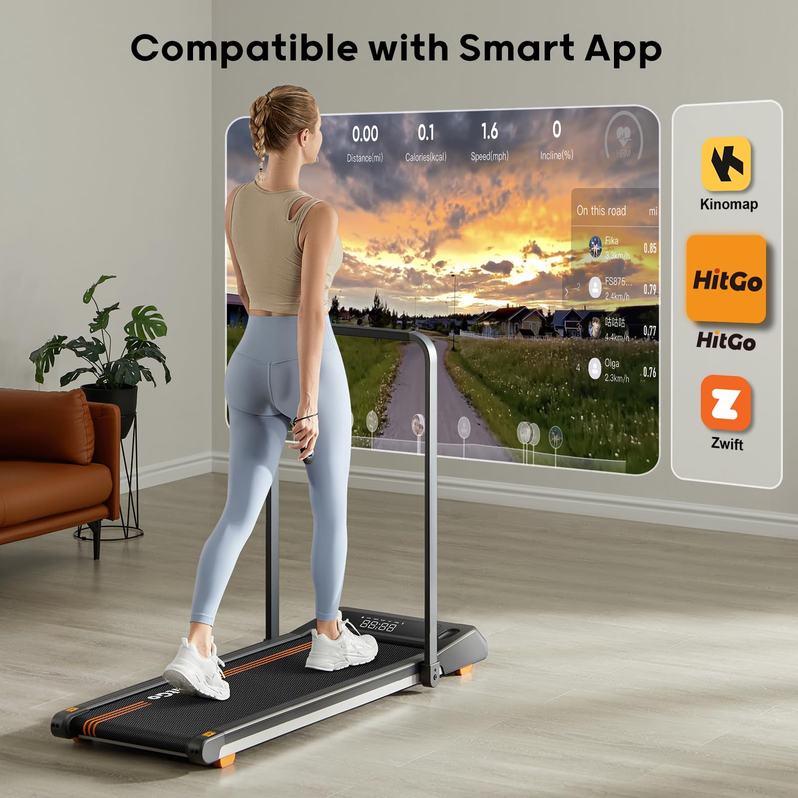 Hitgo Walking Pad For Home Office, Portable Under Desk 2 In 1 Treadmill With Foldable Handle, Remote Control, App, And Led Displ