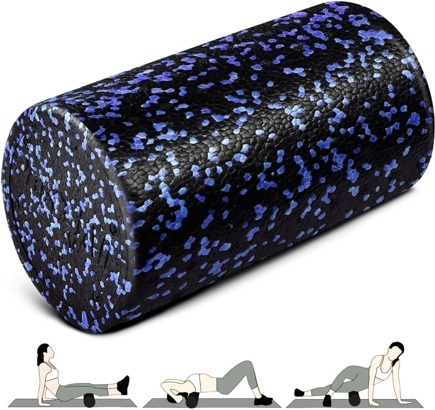 Yes4All High Density Foam Roller For Back, Variety Of Sizes & Colors For Yoga, Pilates - Blue Speckled - 12 Inches