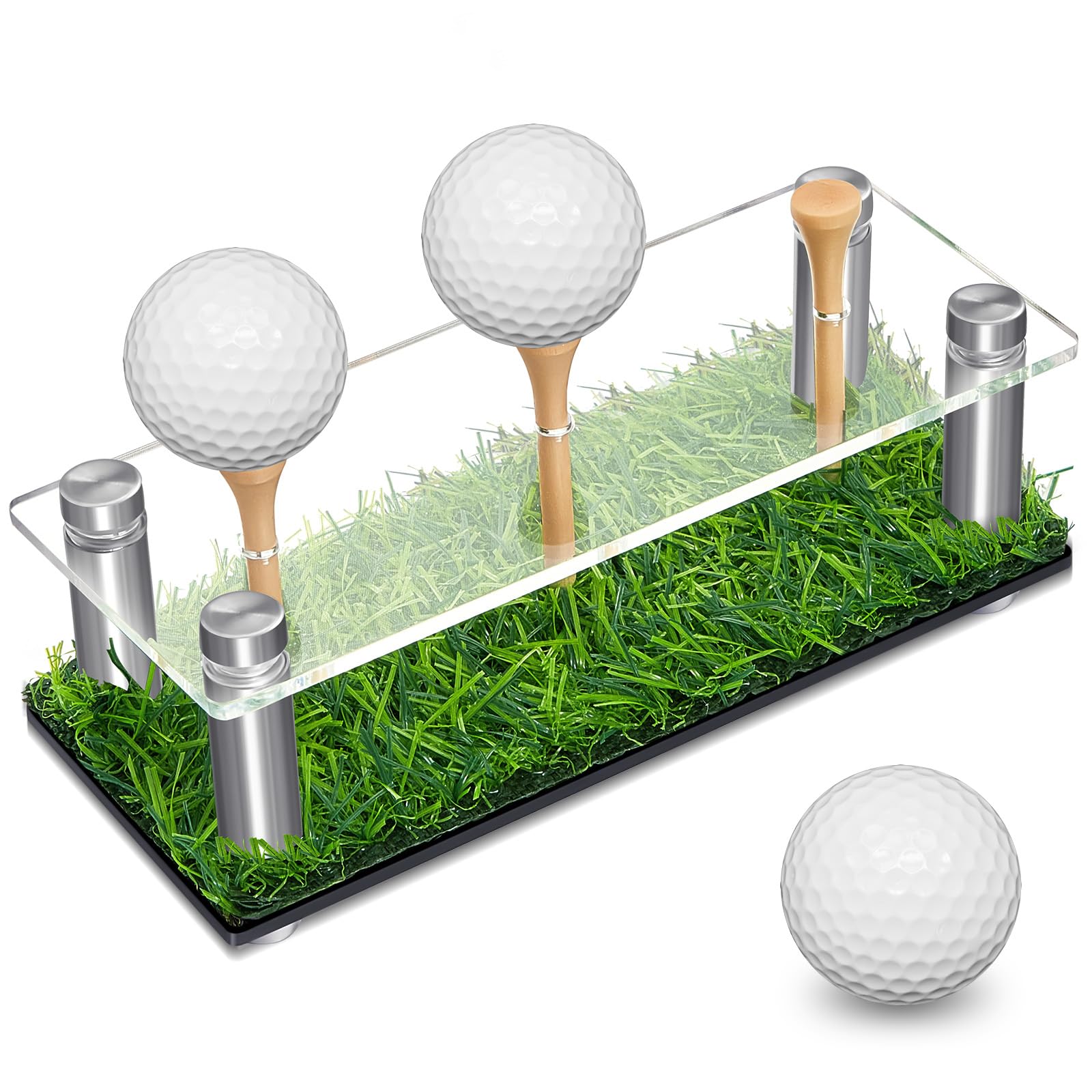 Menkxi Golf Ball Display Case Golf Ball Holder Stand Box with Black Base Acrylic Metal Turf Tee Memorabilia Show Decoration Offi