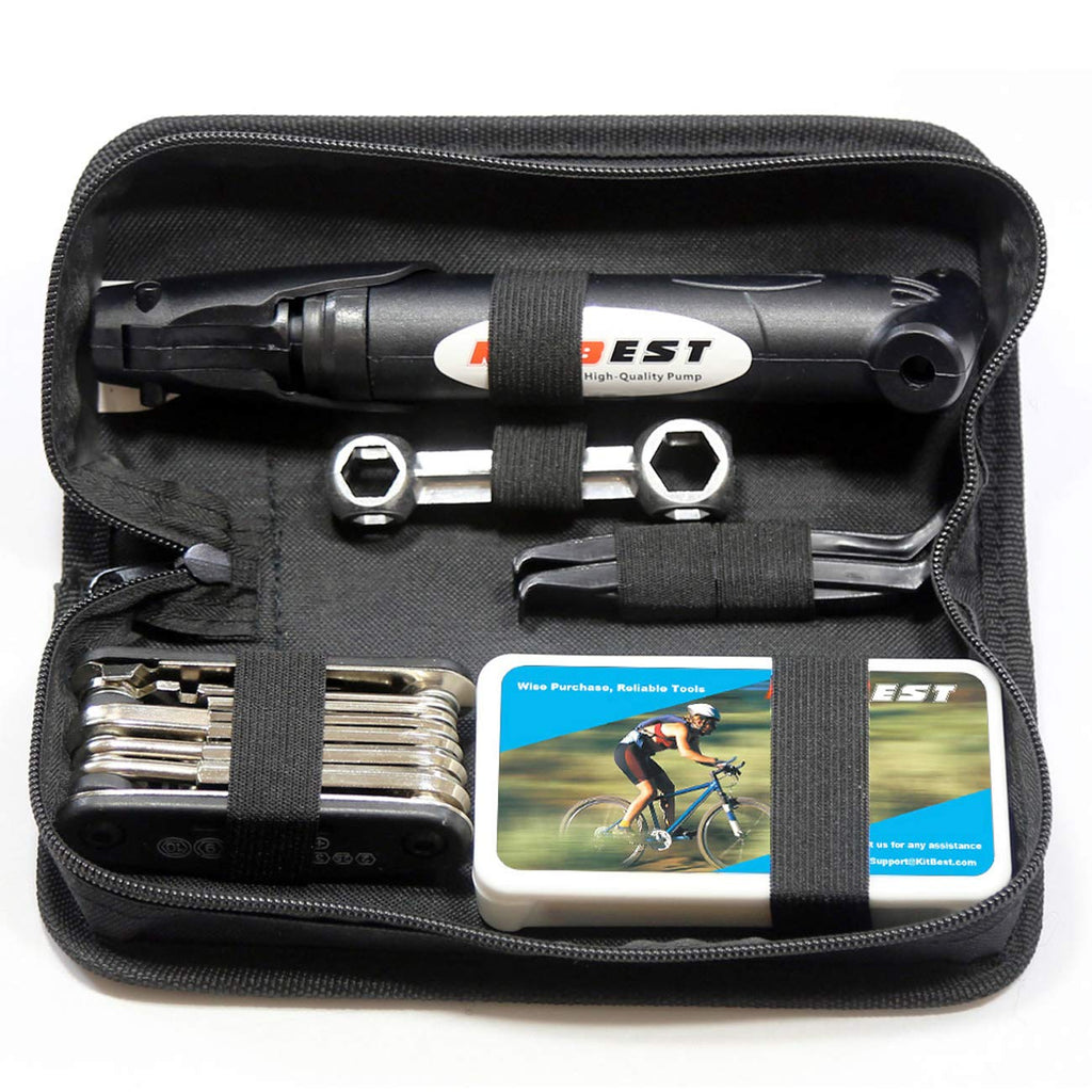 Bike Repair Bag & Bicycle Tire Pump, Tire Puncture Repair Kit, Bike Multi Tool Set, Maintain Bike Repair Tool Kit Portable Bike 
