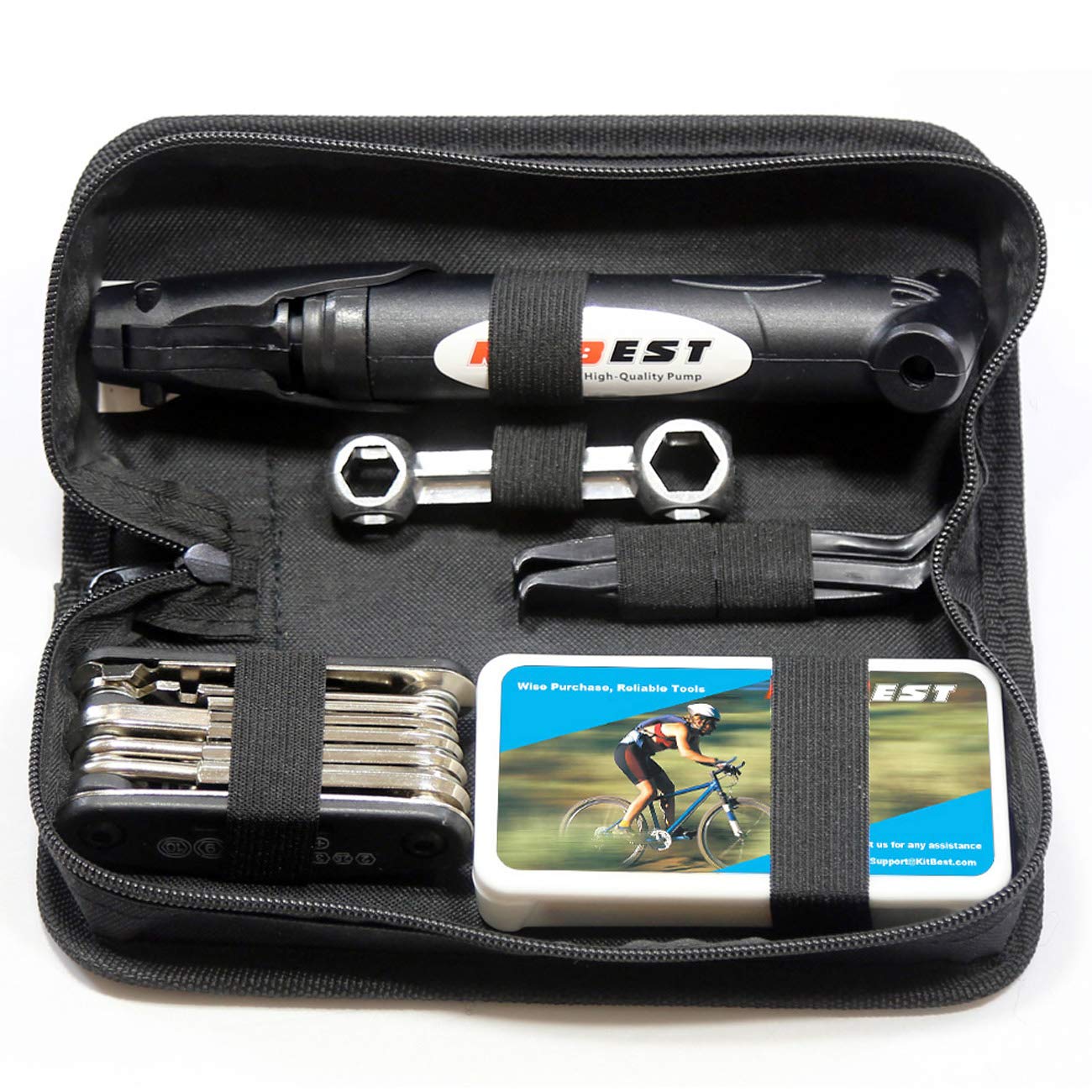 Bike Repair Bag & Bicycle Tire Pump, Tire Puncture Repair Kit, Bike Multi Tool Set, Maintain Bike Repair Tool Kit Portable Bike 