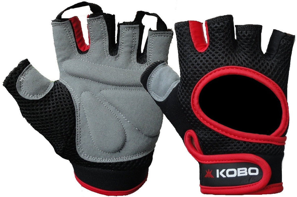 Kobo Wtg03 Leather Gym Gloves, Medium (Black/Red)