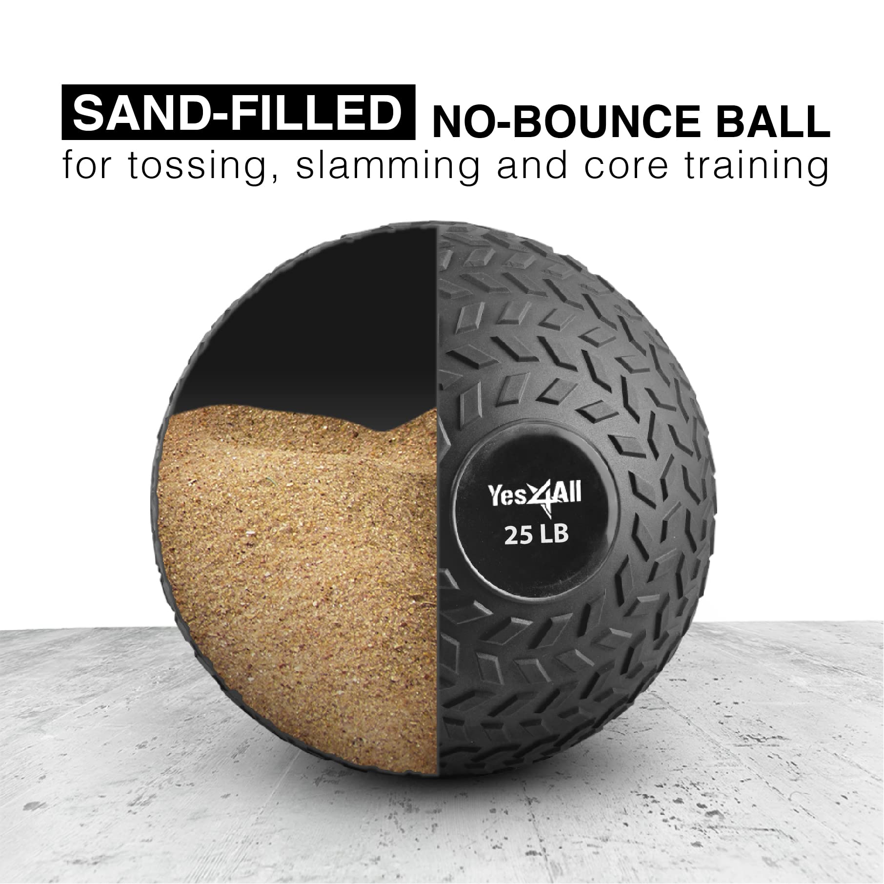 Yes4All 25 Lbs Slam Ball For Strength, Power Workout - Fitness Exercise Ball With Grip Tread & Durable Rubber Shell (25 Lbs, Bla