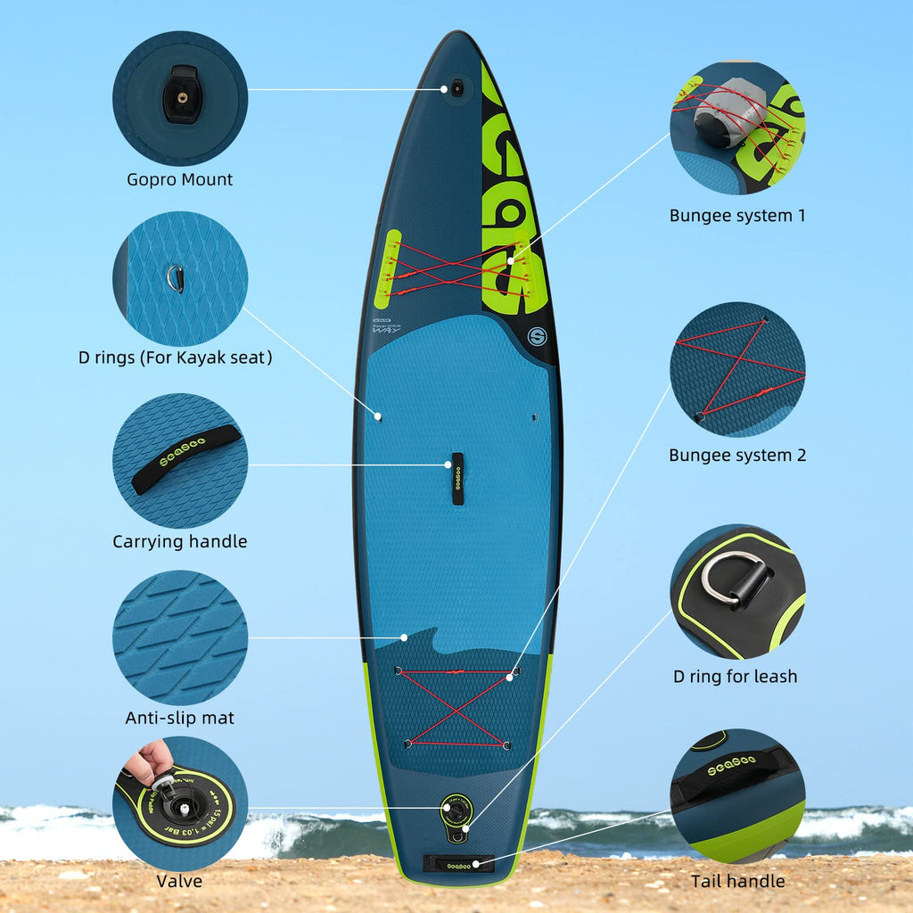 Seaseesup Inflatable Paddle Board Stand Up Paddleboards, 11 Paddle Boards For Adults With Sup Accessories, Double Action Pump, I