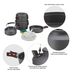 Bulin Camping Cookware Mess Kit, Backpack Portable Campfire Cooking Pots Pans Kettle Set, Durable Lightweight Aluminum Cook Gear