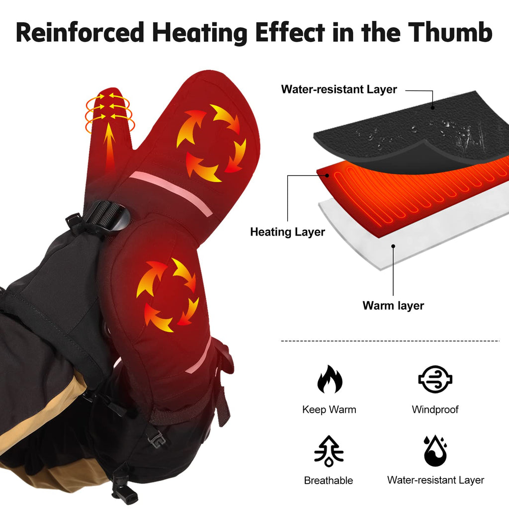 Dinsvta Heated Mittens Gloves For Men Women Battery Electric Heated Ski Gloves Rechargeable 7.4V 2200Mah Up To 6.5Hrs Water Resi
