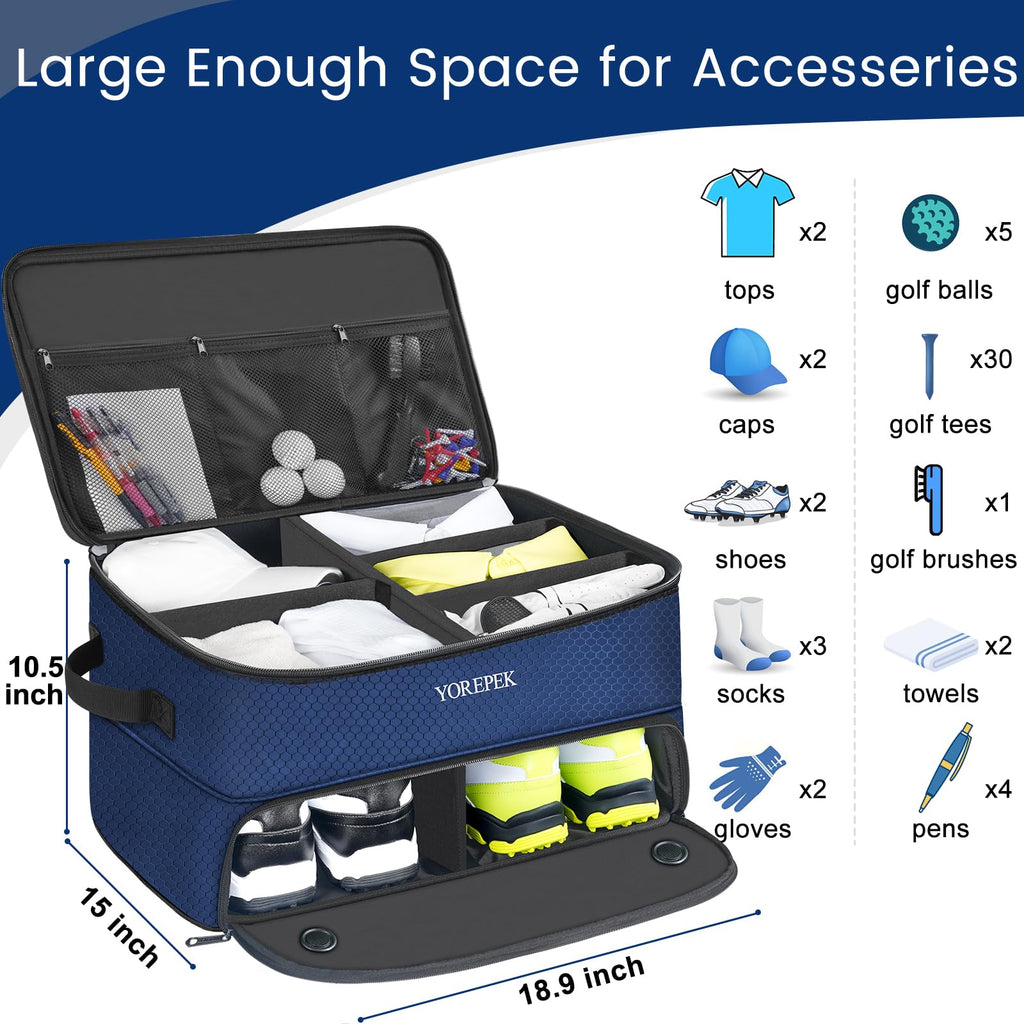 Large 2 Layer Golf Trunk Organizer For 2 Size14 Pair Shoes, Waterproof Car Golf Locker With Separate Ventilated Compartment, Stu