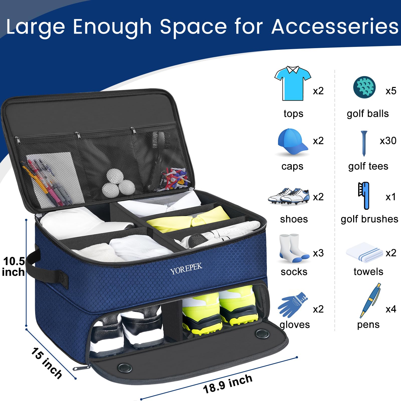 Large 2 Layer Golf Trunk Organizer For 2 Size14 Pair Shoes, Waterproof Car Golf Locker With Separate Ventilated Compartment, Stu