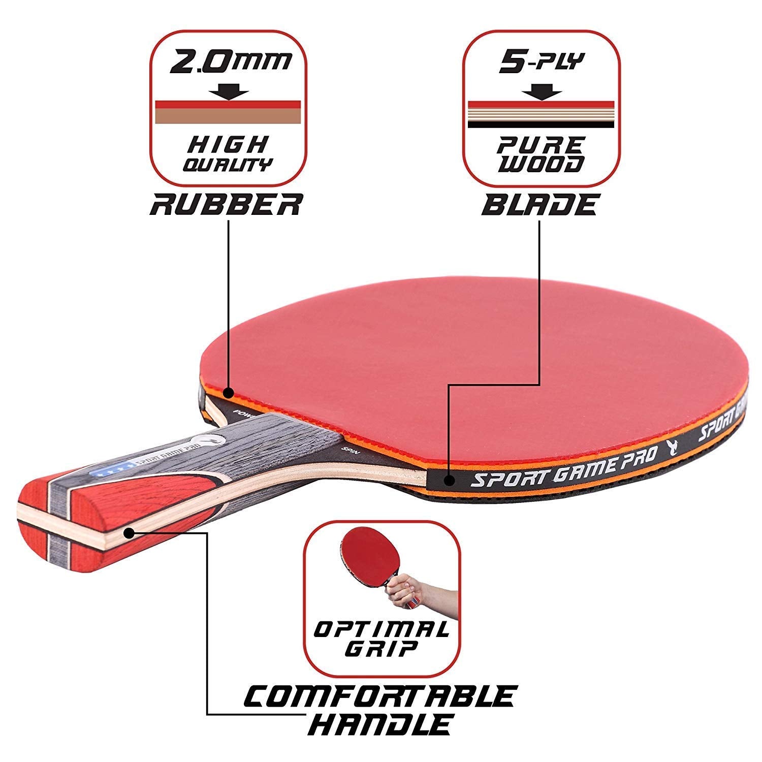 Ping Pong Paddle Set With Killer Spin + Case For Free - Professional Table Tennis Racket For Beginner And Advanced Players - Imp