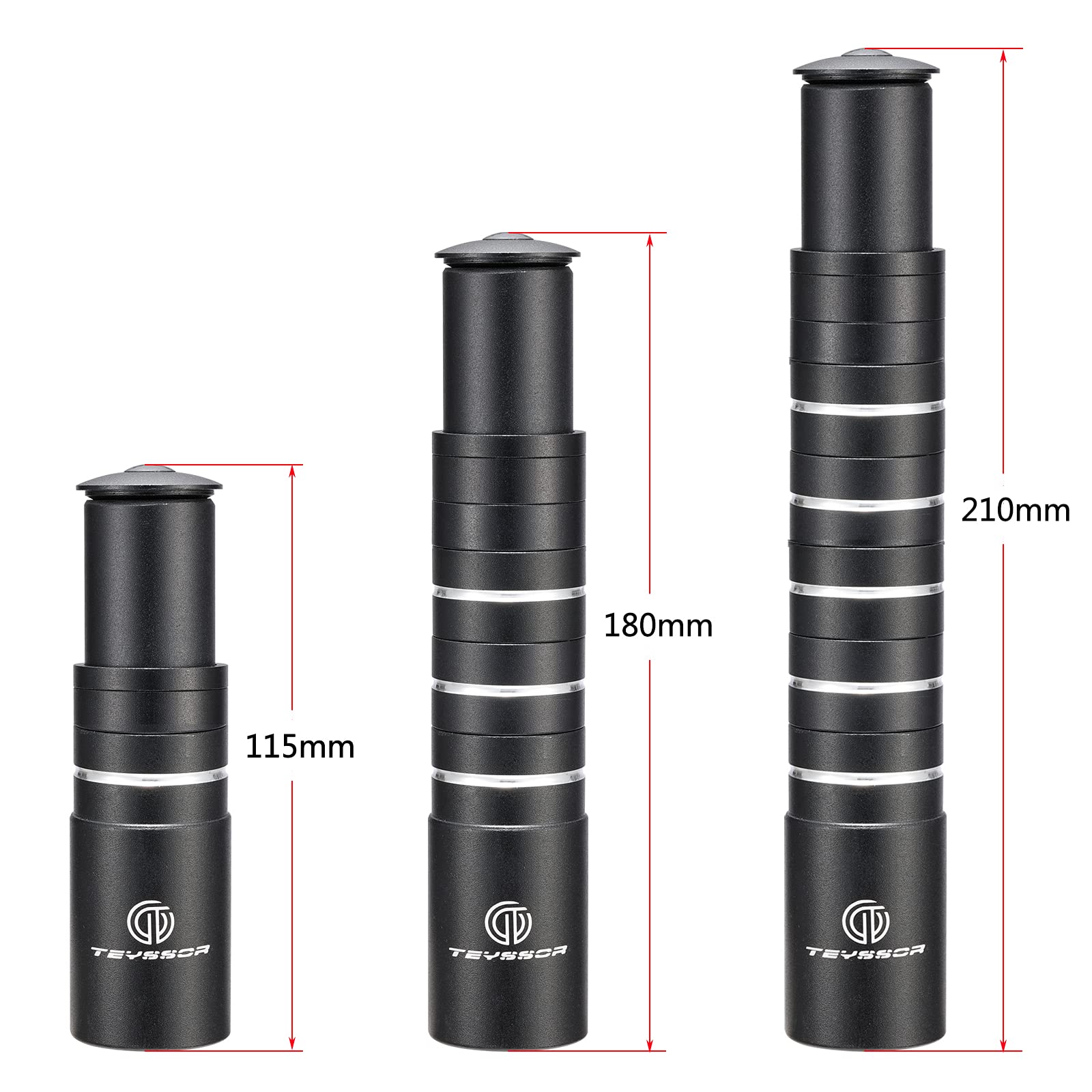 Teyssor Bike Stem Riser 115Mm 180Mm 210Mm Adjustable Bike Fork Stem Extender,Aluminium Alloy Bicycle Handlebar Raiser Head Up Ad