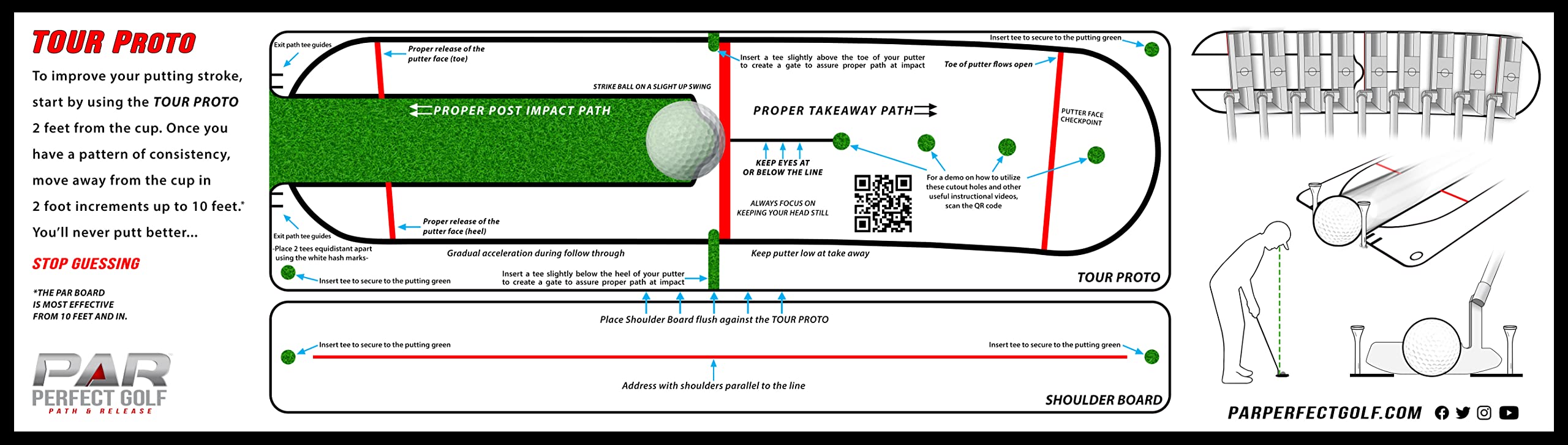 Par Perfect Putting Mirror And Shoulder Board - High-End Putting Mirror Training Aid For Golf - Pro Golf Putting Aid For Golf Tr