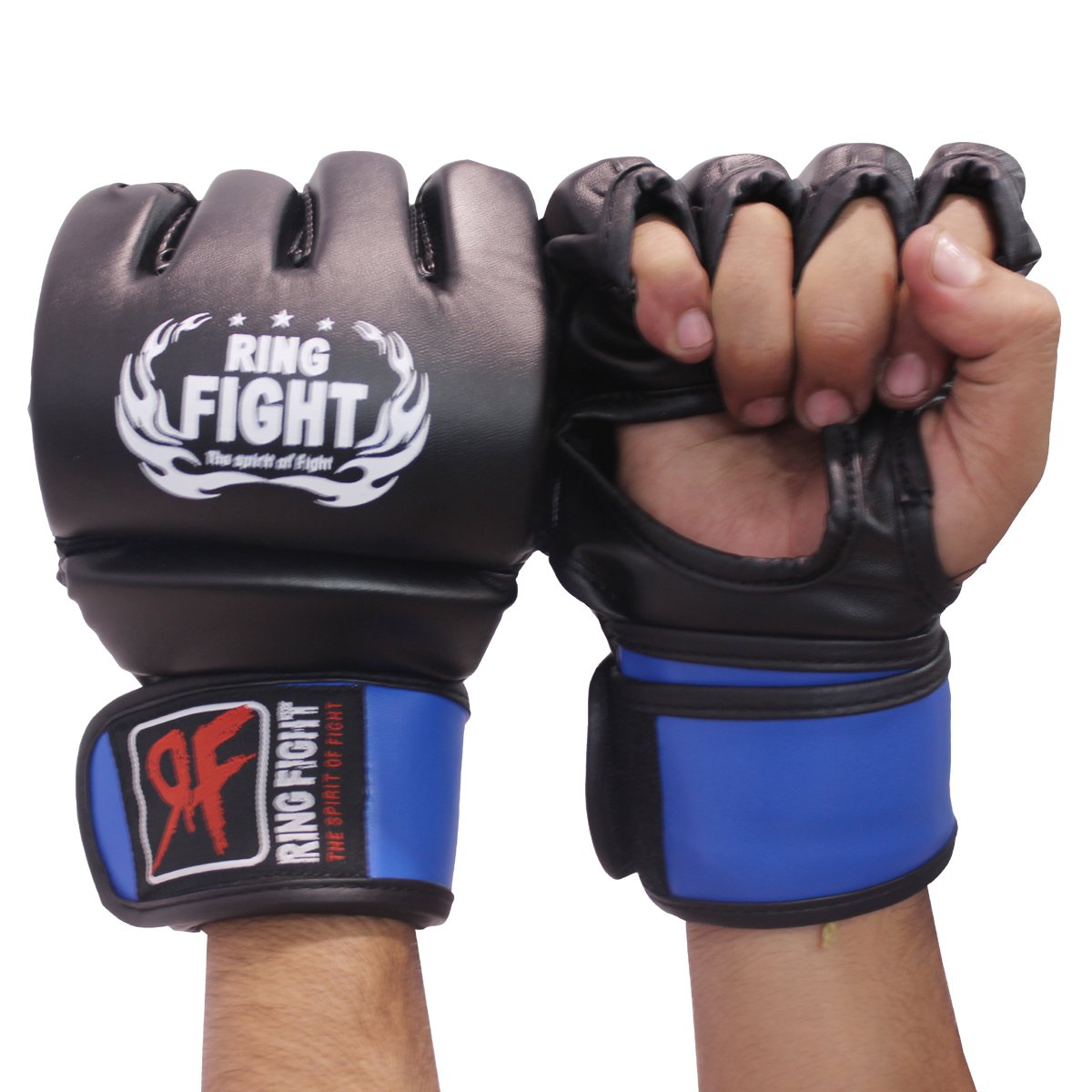 Ring Fight Blue/Black Fight/MMA/Muaythai Grappling Gloves (Open Finger) (Small/Medium)