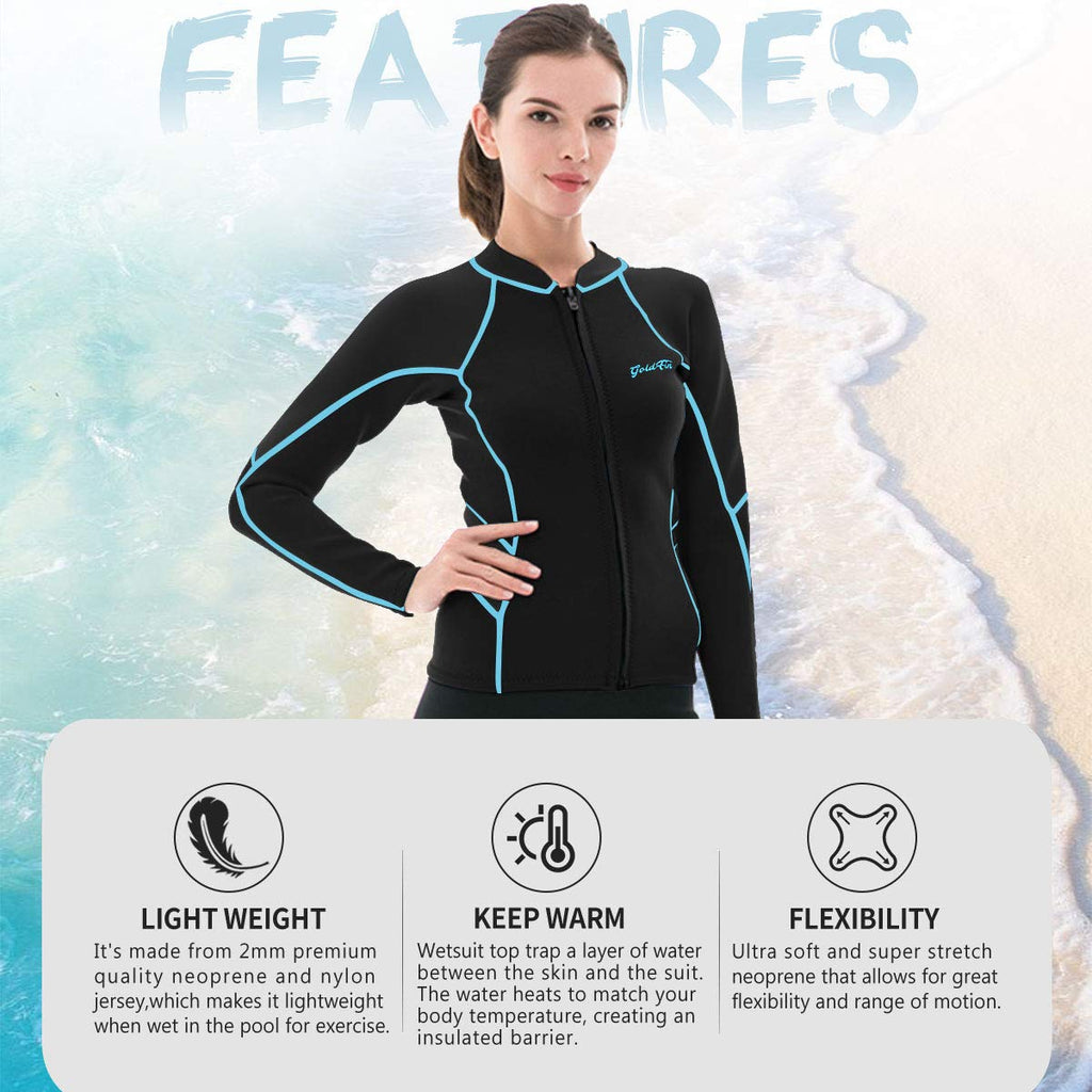 Goldfin Womens Wetsuit Top, 2Mm Neoprene Wetsuit Jacket Ladies Long Sleeve For Water Aerobics Diving Surfing Kayaking (Update Bl