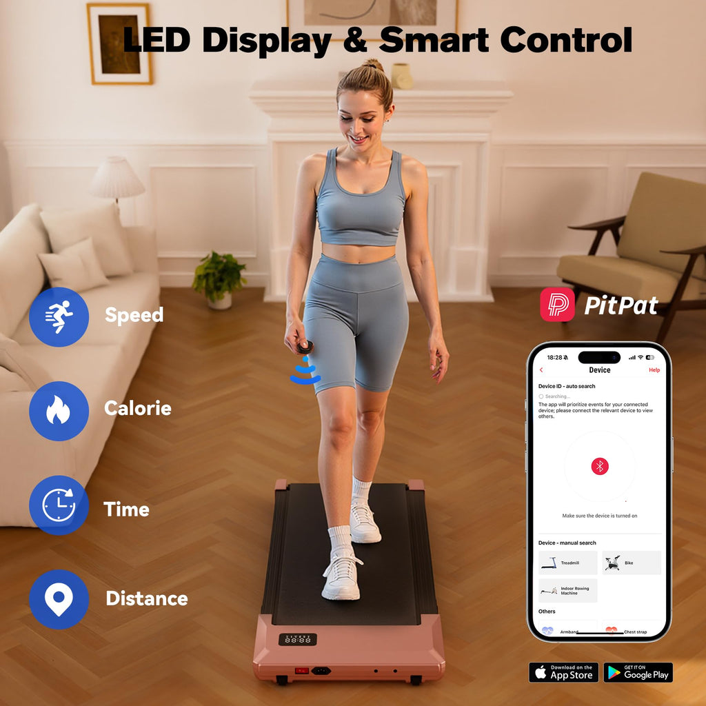 Deerrun 2024 Upgrade Walking Pad, Smart Under Desk Treadmill For Home, No-Assembly Treadmills, App/Remote Control, Led Display,