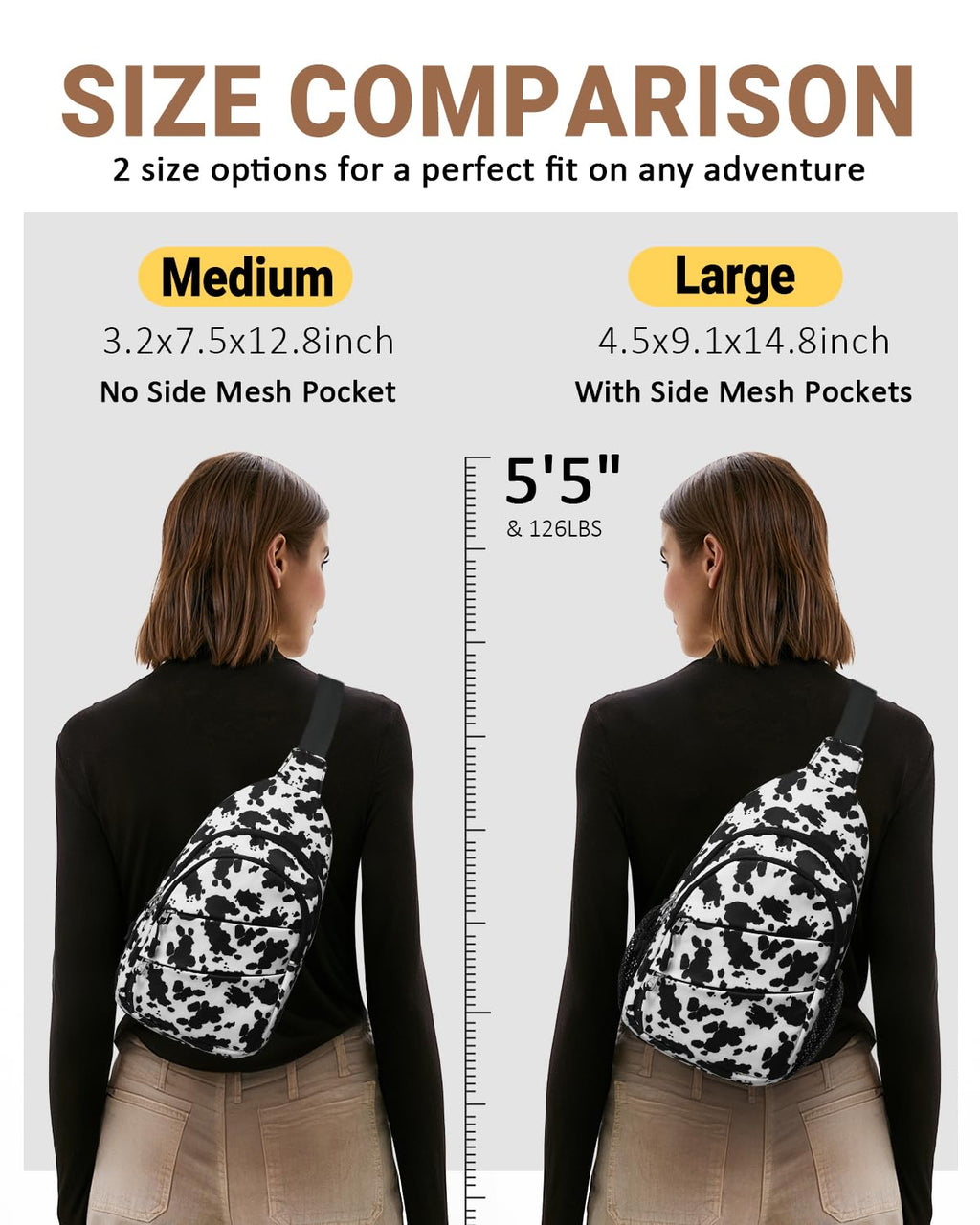 Tuwubi Crossbody Bags for Women, Sling Bag for Men, Small Hiking Backpack Anti Theft Lightweight for Outdoors Travel (L, Cow Pri