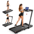 Hccsport Treadmill With Incline, 3 In 1 Under Desk Treadmill Walking Pad With Removable Desk Workstation 3.5Hp Foldable Compact