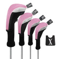 Andux 4Pcs/Set Golf 460Cc Driver Wood Club Head Covers Long Neck With Interchangeable No. Tags Pink
