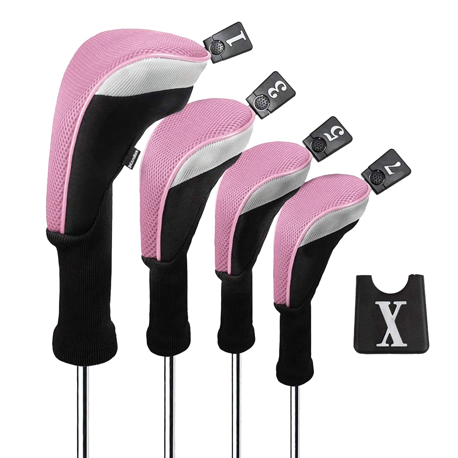 Andux 4Pcs/Set Golf 460Cc Driver Wood Club Head Covers Long Neck With Interchangeable No. Tags Pink