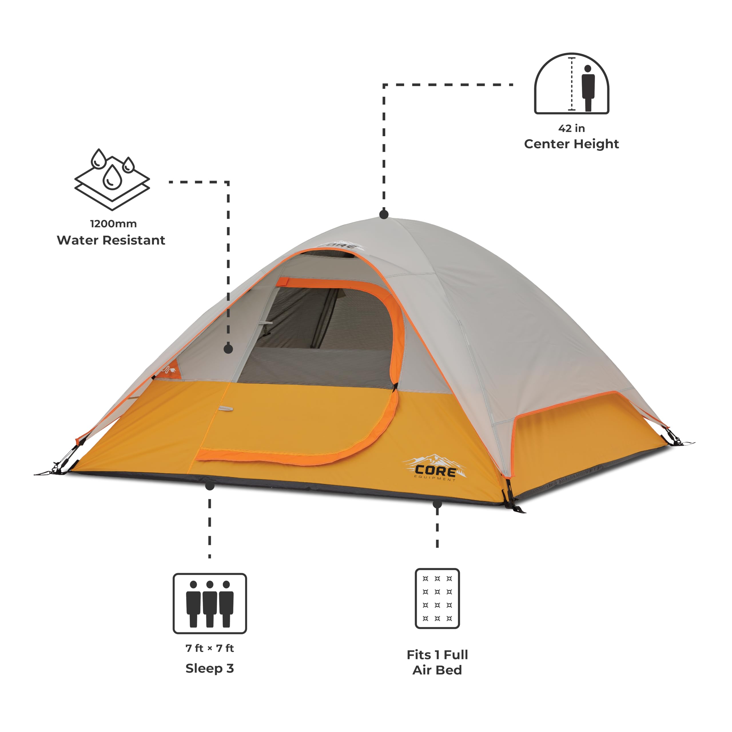 Core Tent 3 Person For Outdoor Family, Hiking, And Backpacking | Portable Dome Camp Tent With Storage Pockets For Camping Access