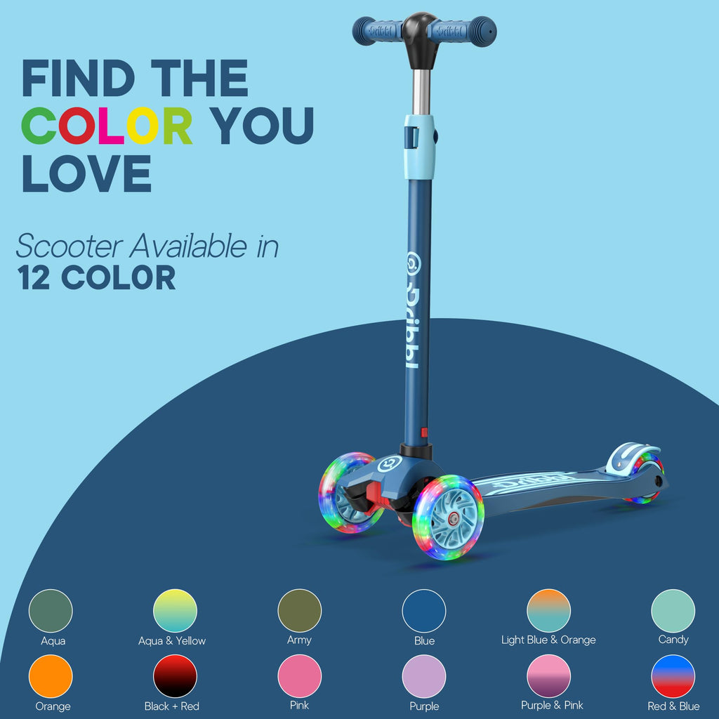 Dribbl 3-Wheel Kids Scooter - Lean-to-Steer Technology, Adjustable Height Handlebar, Wide Anti-Slip Deck, Scooter for Boys & Gir