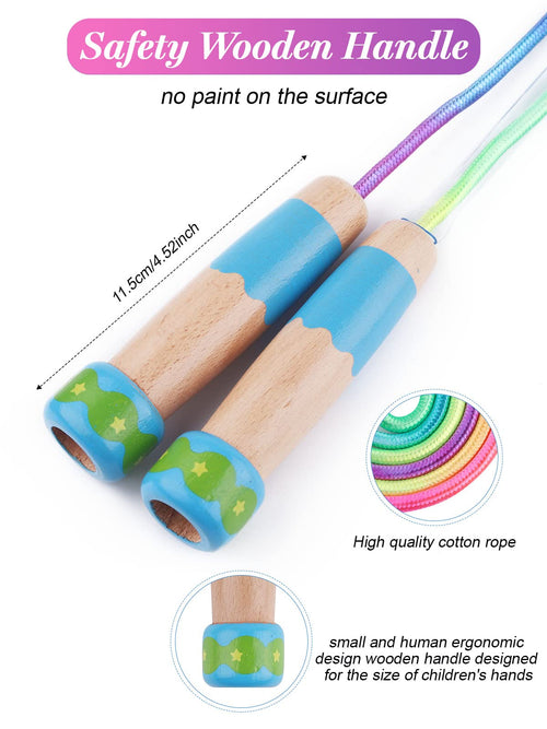 2 Pcs Jump Rope For Kids Adjustable, Lorvain Rainbow Skipping Rope, Kids Jump Ropes With Wooden Handle For Girls Boys, Weighted
