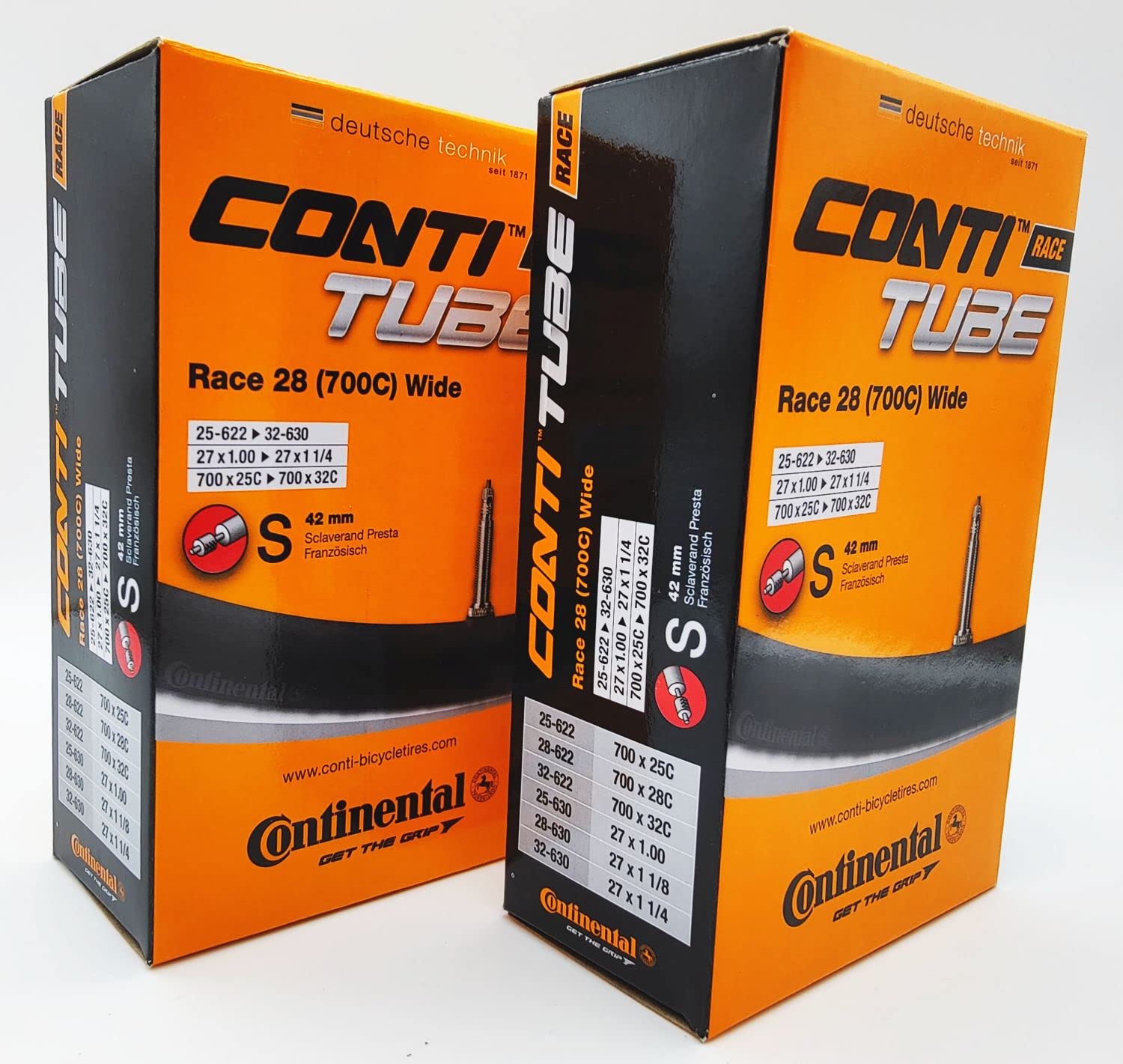 Continental Race 28'' Wide 700X25-32C Inner Tubes - 42Mm Presta Valve (Pack Of 2 W/Conti Sticker)