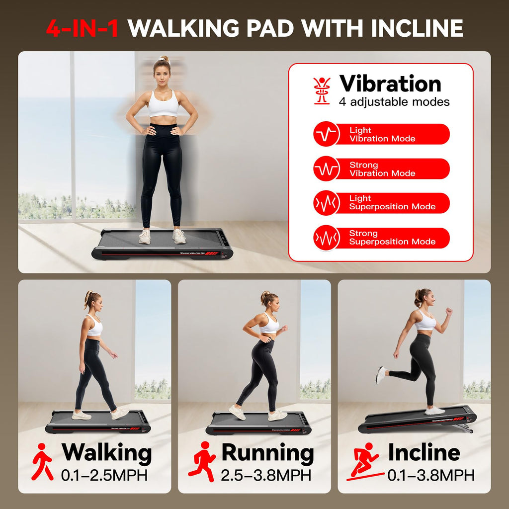 Sperax Walking Vibration Pad with Manual Incline,4-in-1 Under Desk Treadmill with APP Vibration Machine, Suitable for Home and O