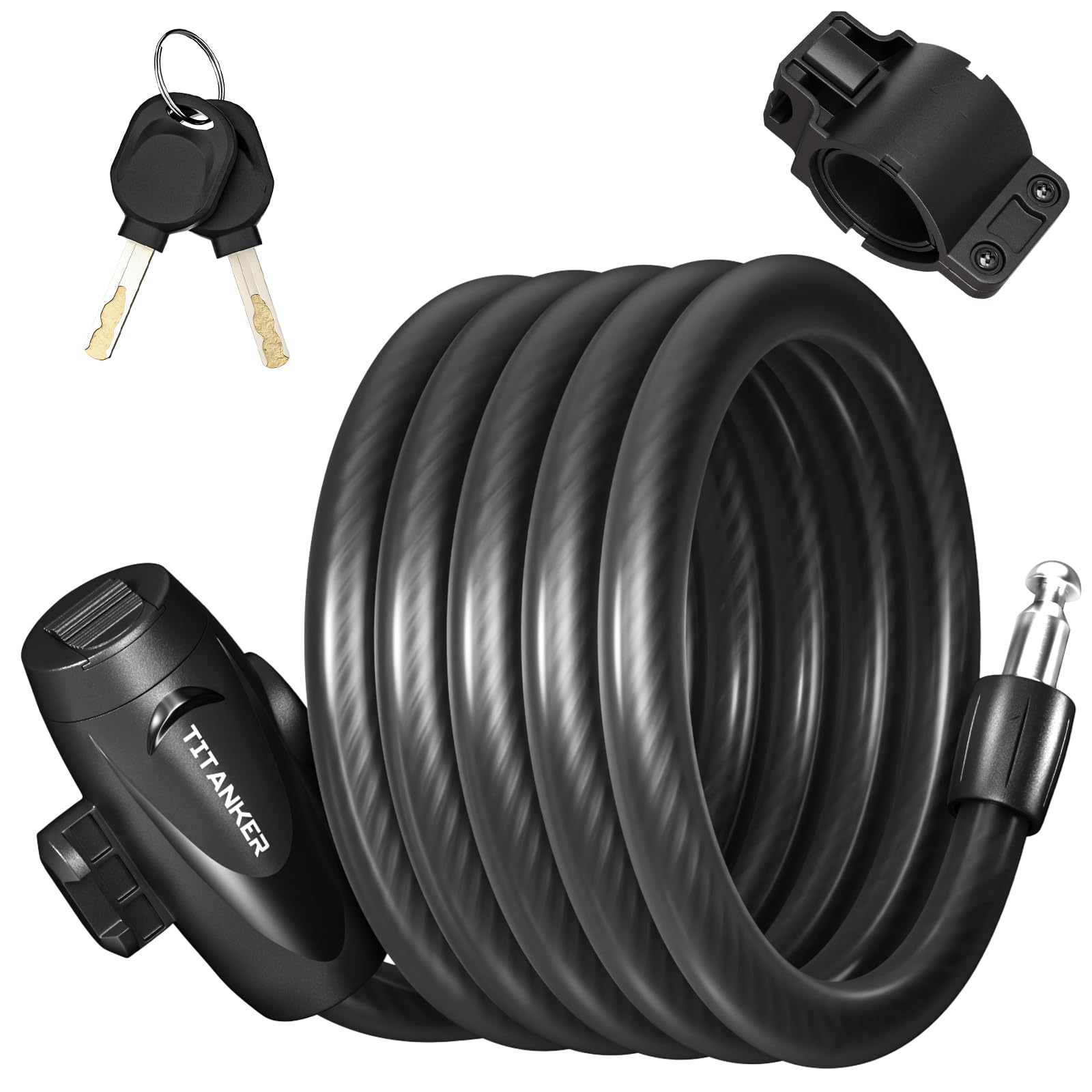 Titanker Bike Lock, Bike Lock Cable 6 Feet Coiled Secure Bicycle Locks with Keys Scooter Locks Bicycle Locker 1/2 Inch Thick Hea