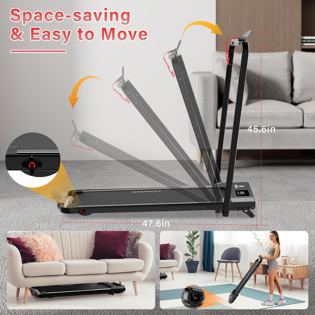 Howhai Walking Pad Treadmill With Incline, 2 In 1 Foldable Under Desk Treadmills For Home/Office, Portable Treadmill With App, B